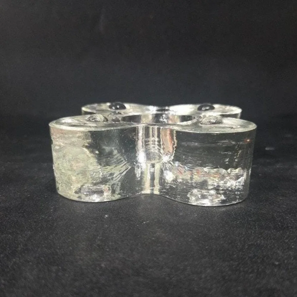 Blenko Mid Century‎ Candle Holder, Handmade Clear Art Glass, Vintage Home Decor